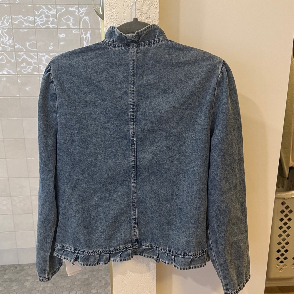 NWT Classic Blue Denim Jacket with Ruffle Trim​ - Picture 3 of 4